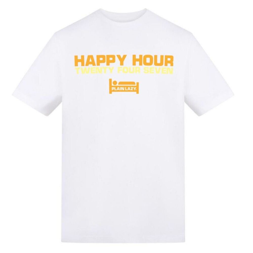 Plain Lazy Mens Happy Hour Printed T-Shirt / White
